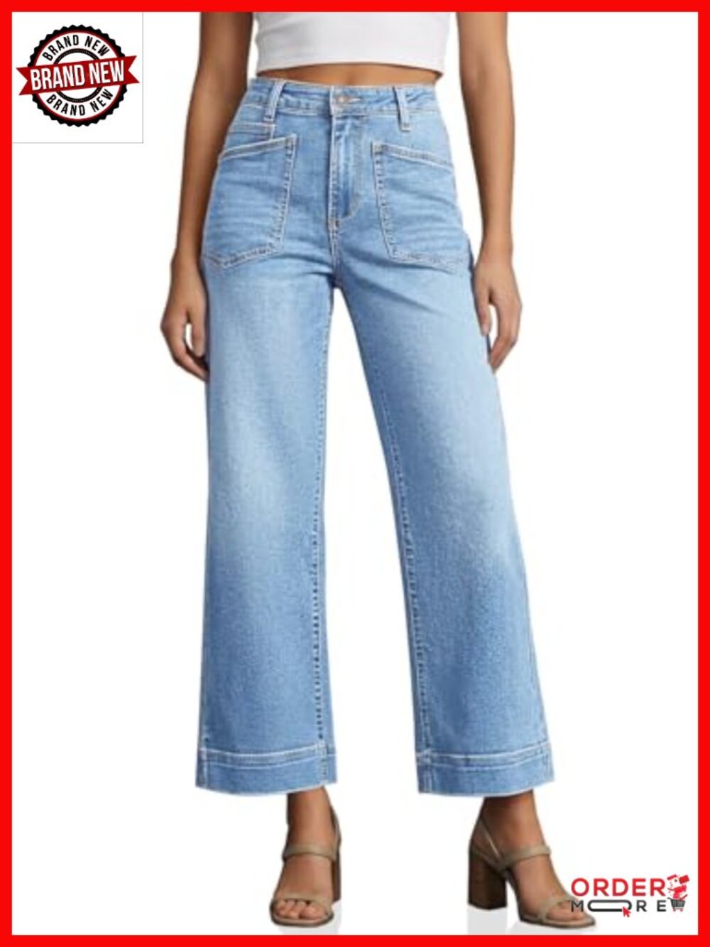 Women's Wide Leg Cropped Denim Jeans High Waisted